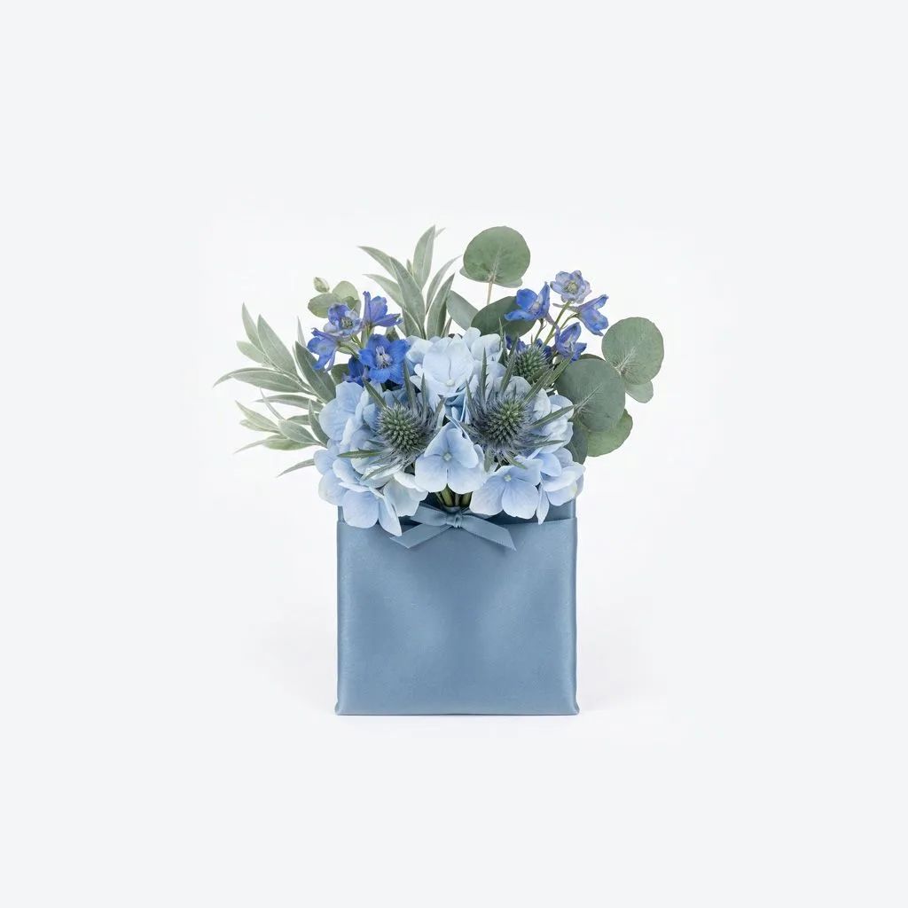 Dusty Blue Hydrangea Pocket Square Boutonniere