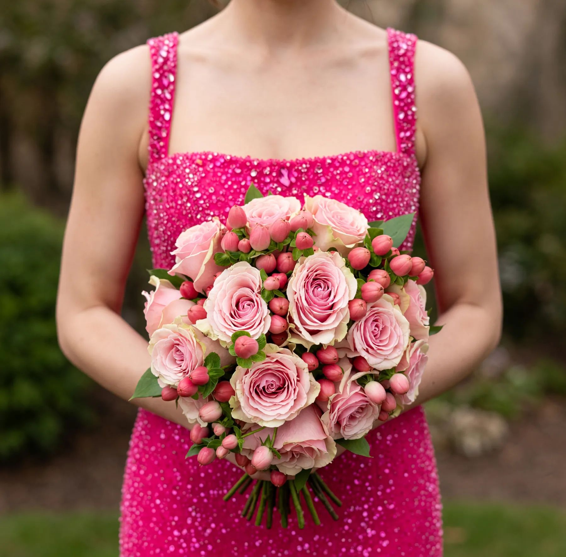 Homecoming Mini Bouquet Pink Roses and Berries