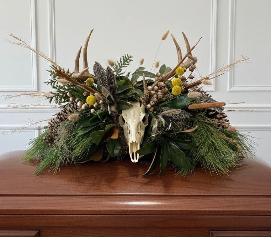 The Huntsman Skull and Antler Mount Casket Spray