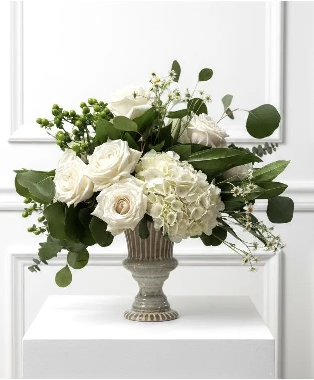 Heart and Soul Pottery Compote Roses and Hydrangea
