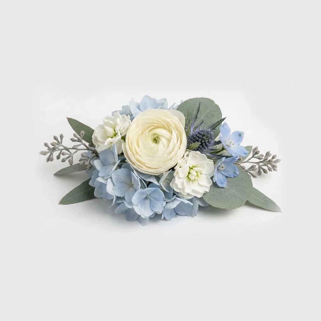 Homecoming Cuff Corsage White Rose and Blue