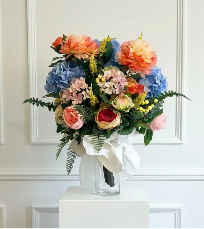 Forever Yours Faux Flower Grave Vase Arrangement-Spring Forever Yours Faux Flower Grave Vase Arrangement-Spring