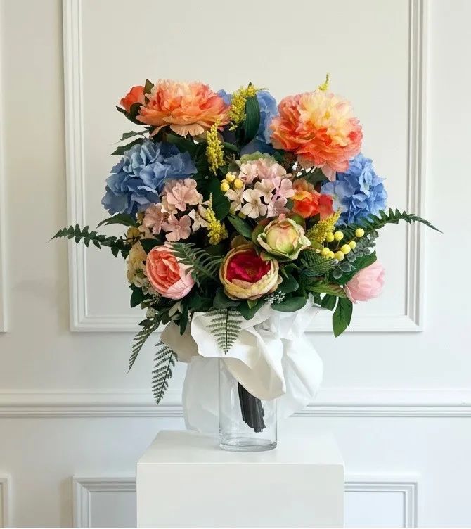 Forever Yours Faux Flower Grave Vase Arrangement-Spring