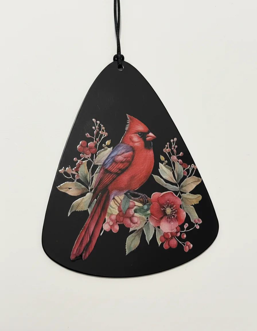 Memory Wind Chimes Black Printed Cardinal 30"