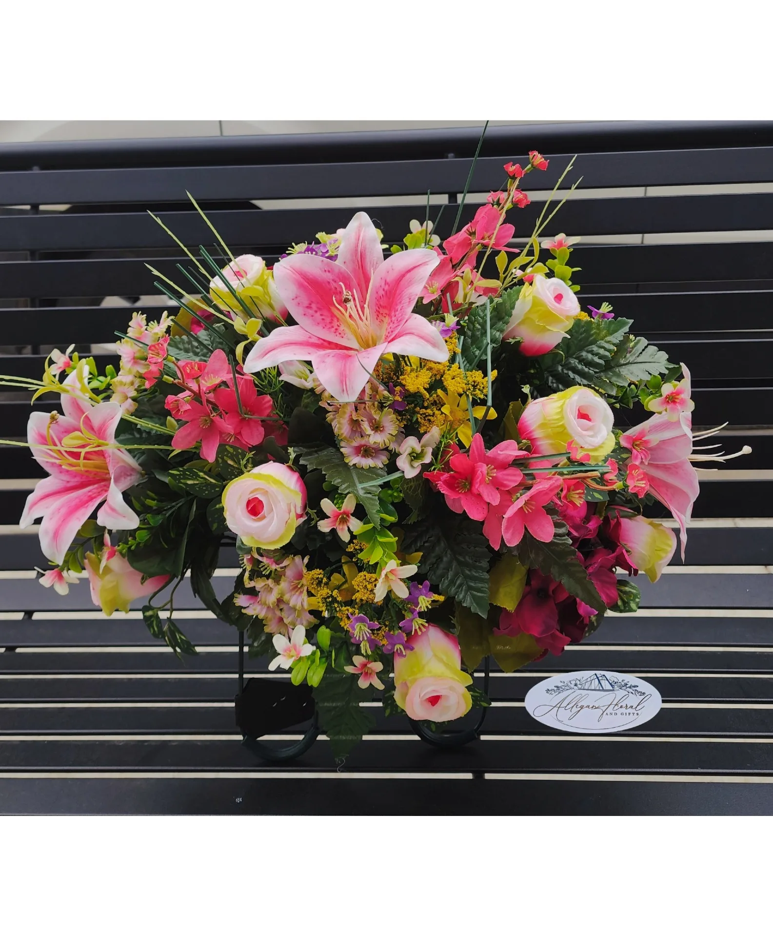 Blushing Lily Garden Cemetary Silk Arrangement Blushing Lily Garden Cemetary Silk Arrangement