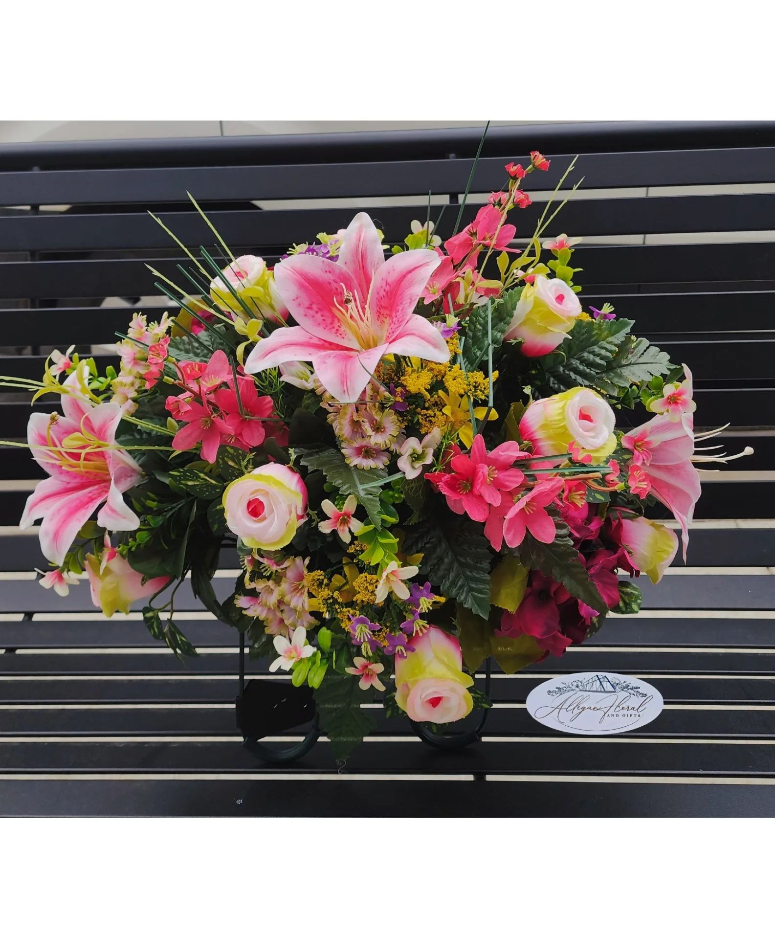 Blushing Lily Garden Cemetary Silk Arrangement
