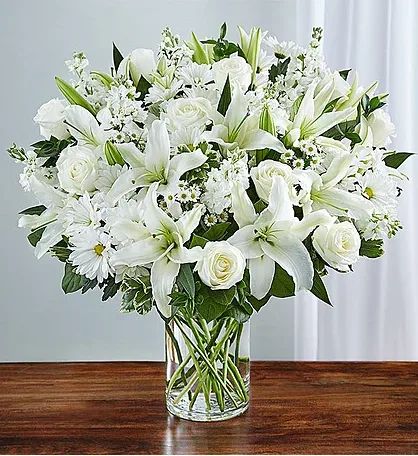 Sincerest Sorrow All White Flower Arrangement