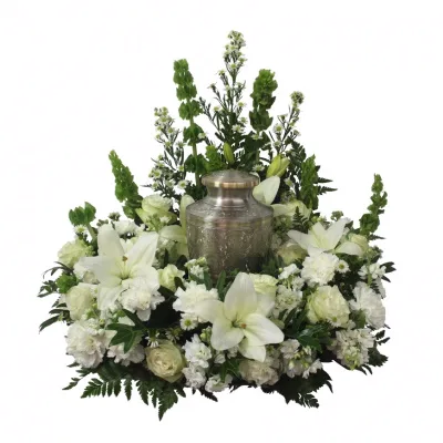 White Urn Wreath Cremation FLowers White Urn Wreath Cremation FLowers