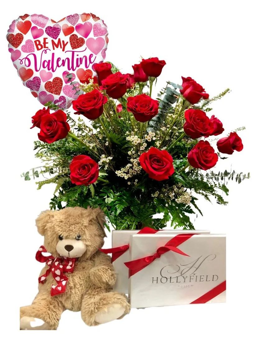 Be My Valentine! Roses, Chocolates, Plush, Mylar