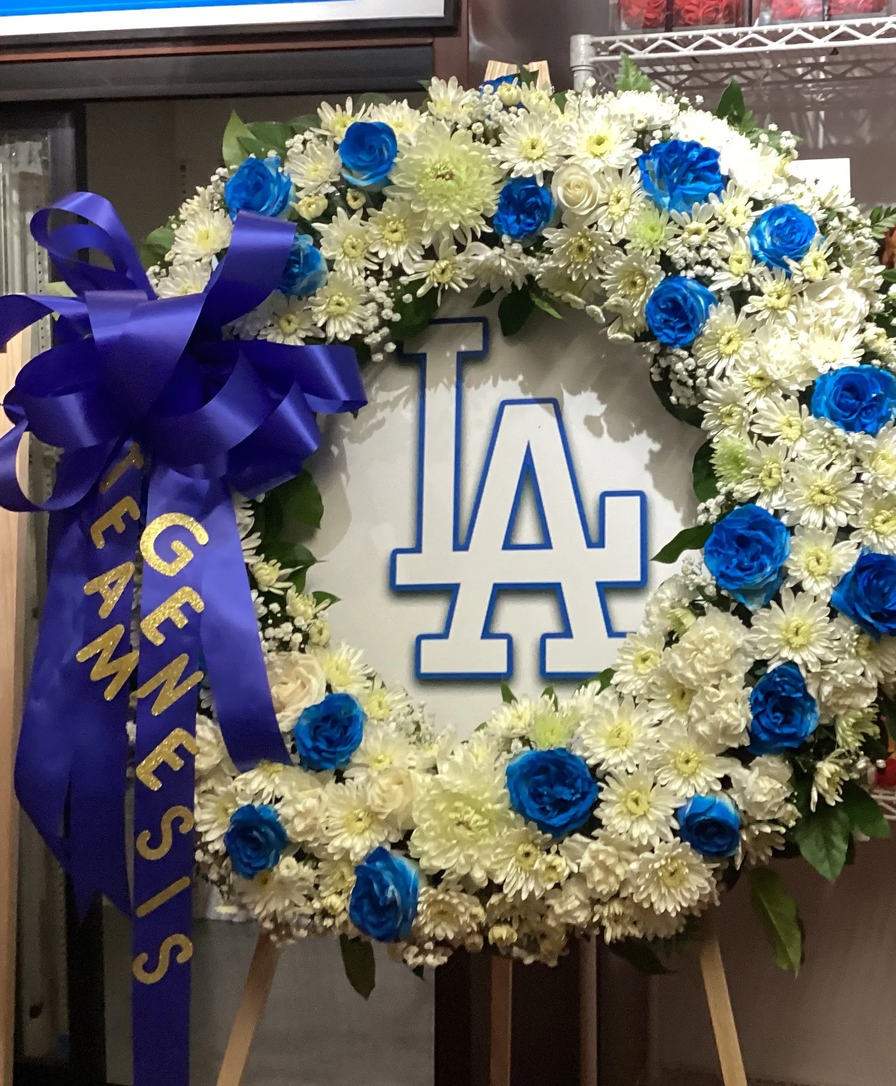 Blue and white wreath Funeral simpathy Blue and white wreath Funeral simpathy