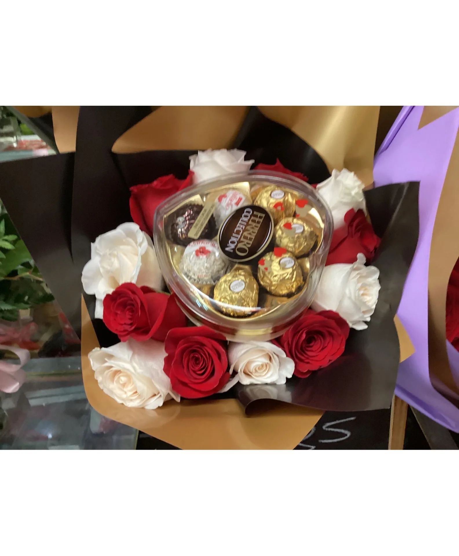 Red and white roses bouquet Valentine day