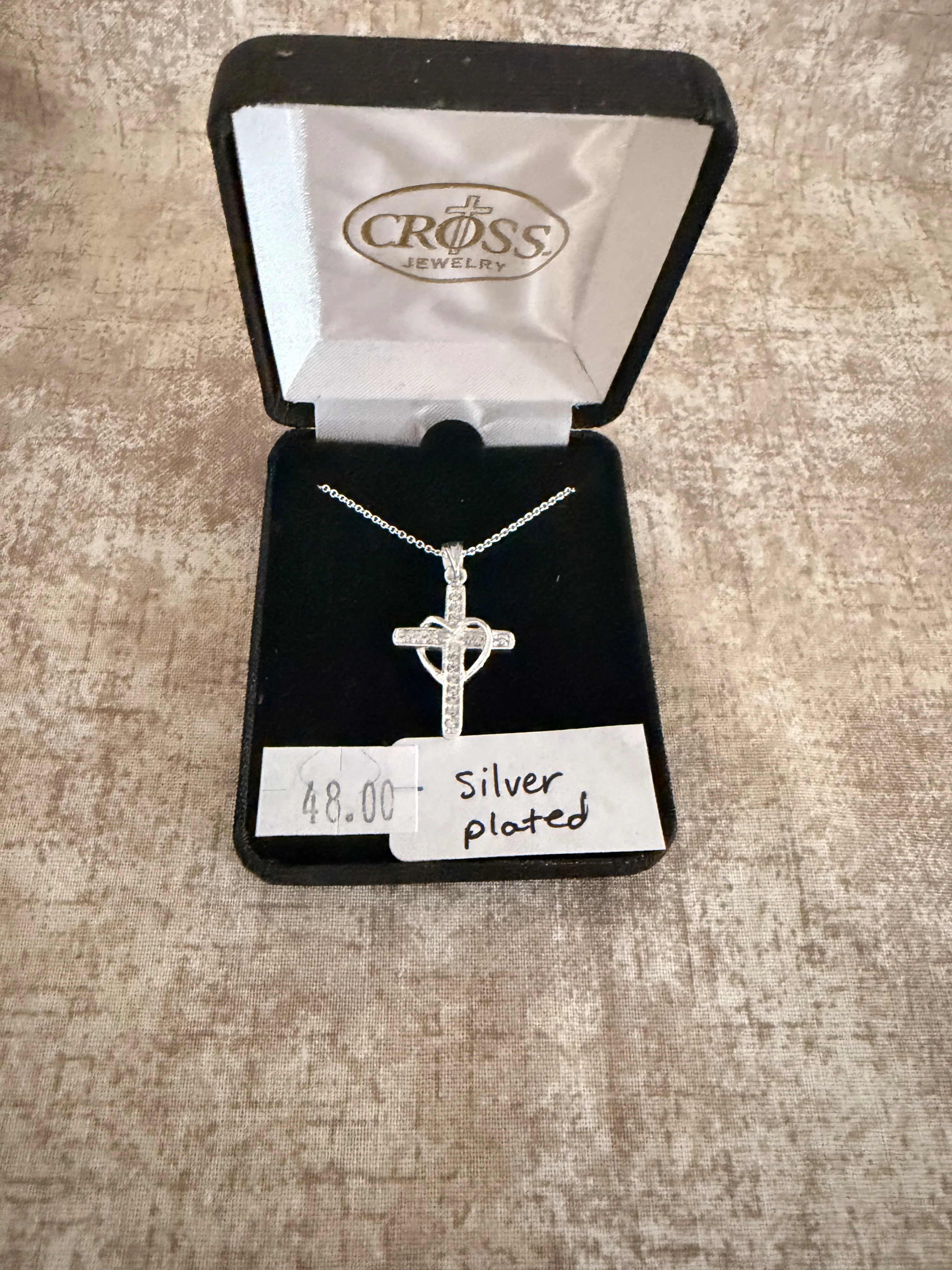 Jewelry, Silver Cross with draped heart Jewelry, Silver Cross with draped heart