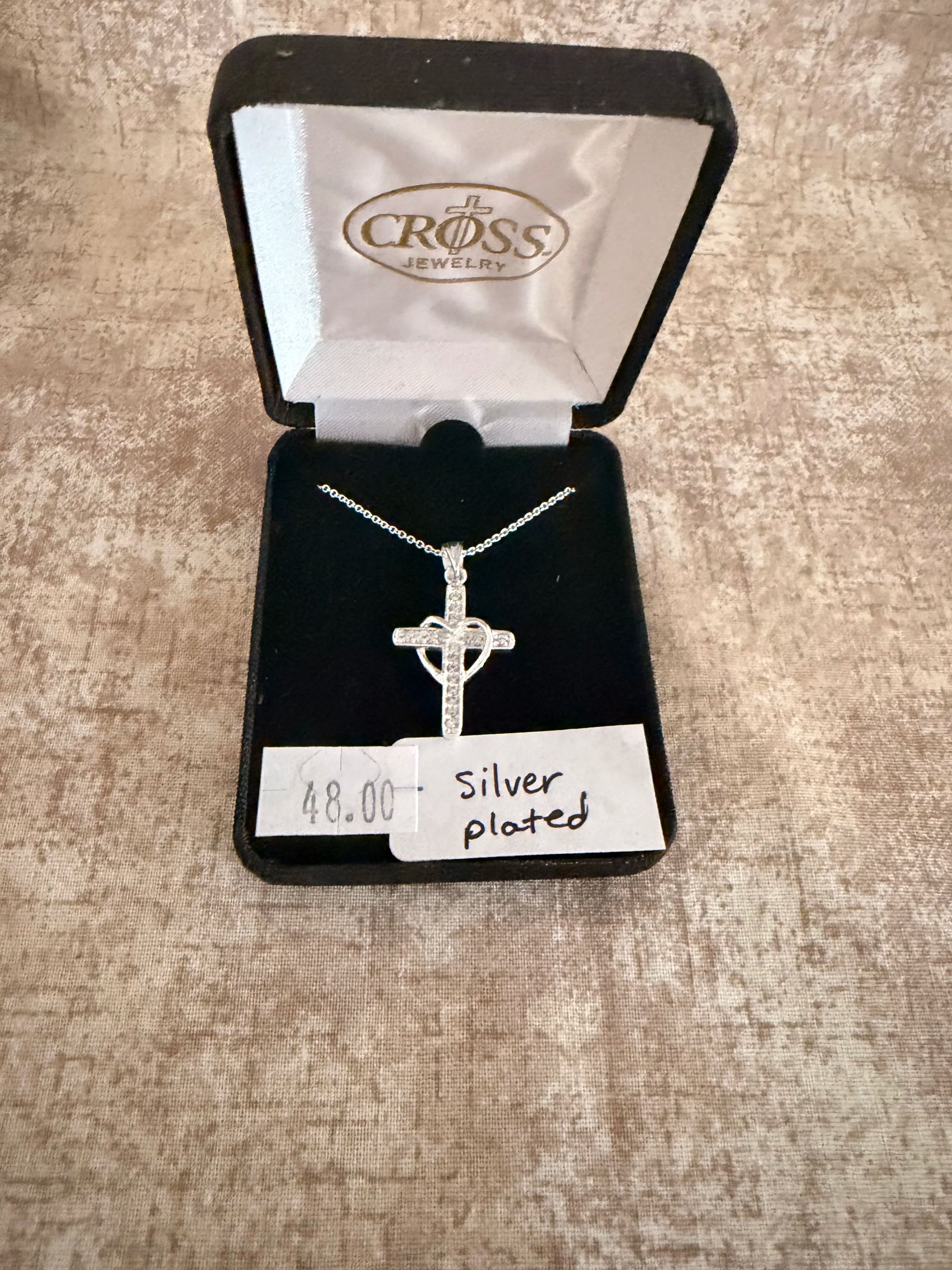 Jewelry, Silver Cross with draped heart