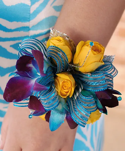 Blue & Yellow Prom Corsage Prom Flowers Blue & Yellow Prom Corsage Prom Flowers
