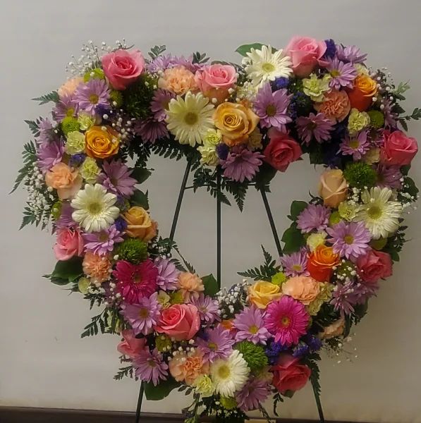 Colorful Pastel Heart Funeral Wreath