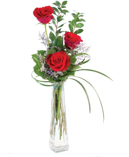Three Fiery Roses Bud Vase Three Fiery Roses Bud Vase