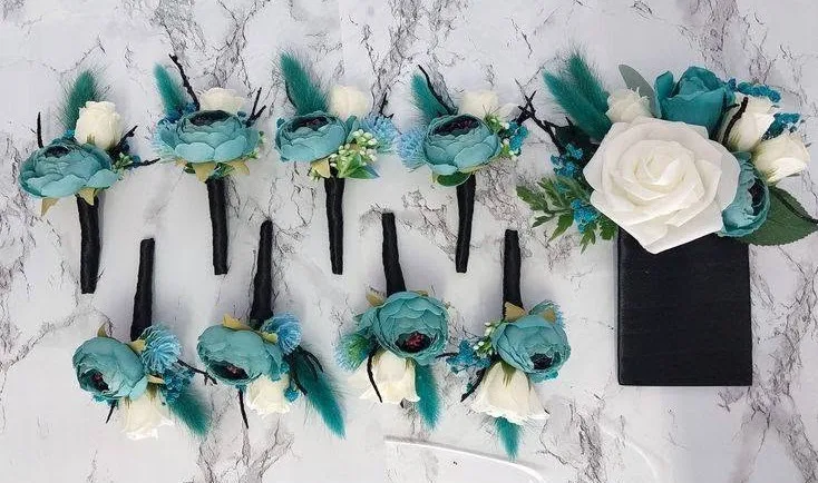Teal Boutonnieres Silk Arrangement Teal Boutonnieres Silk Arrangement