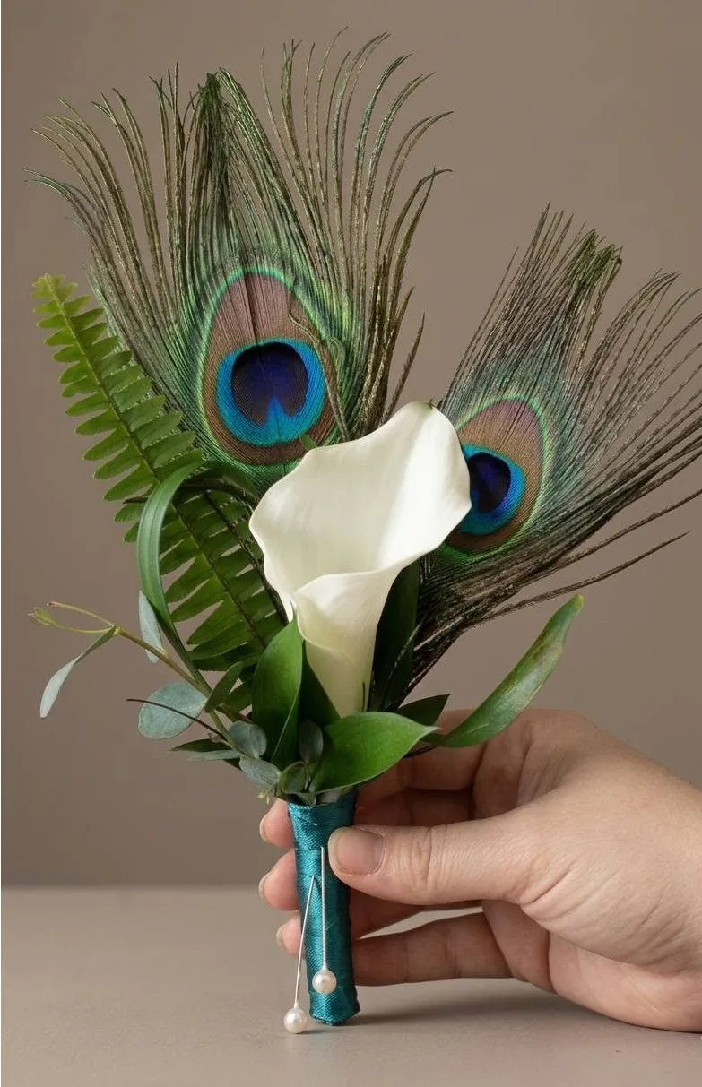 Peacock and Lilies Boutonniere Boutonniere Peacock and Lilies Boutonniere Boutonniere