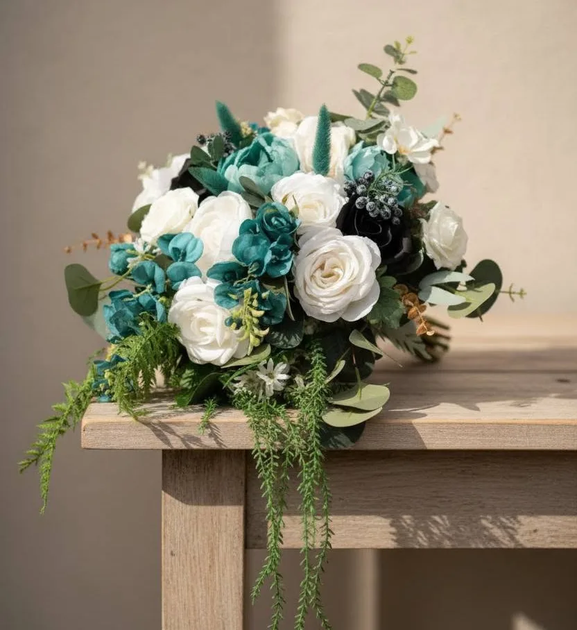 Teal Bridal Bouquet Silk Bouquets Teal Bridal Bouquet Silk Bouquets