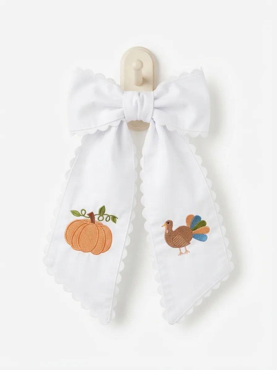 White Pumpkin and Turkey Thanksgiving Wreath Sash