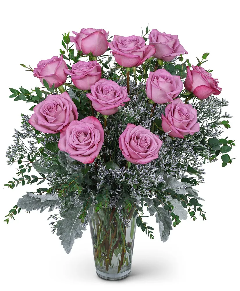 One Dozen Angelic Lavender Roses Flower Arrangement One Dozen Angelic Lavender Roses Flower Arrangement