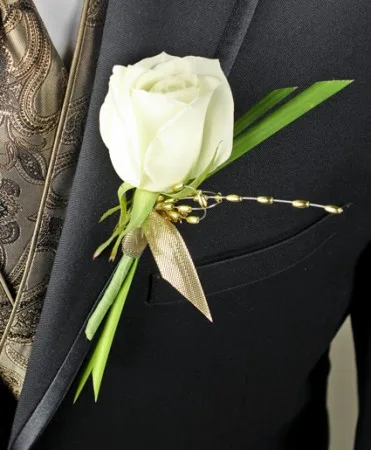 WHITE ROSE GLITTER Prom Boutonniere WHITE ROSE GLITTER Prom Boutonniere