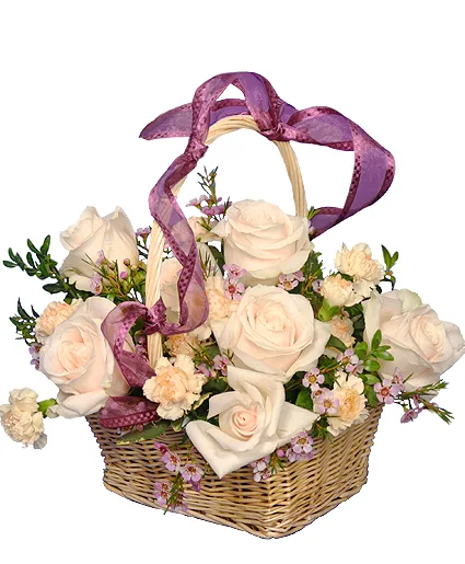 Rose Garden Basket Ivory Roses Arrangement Rose Garden Basket Ivory Roses Arrangement