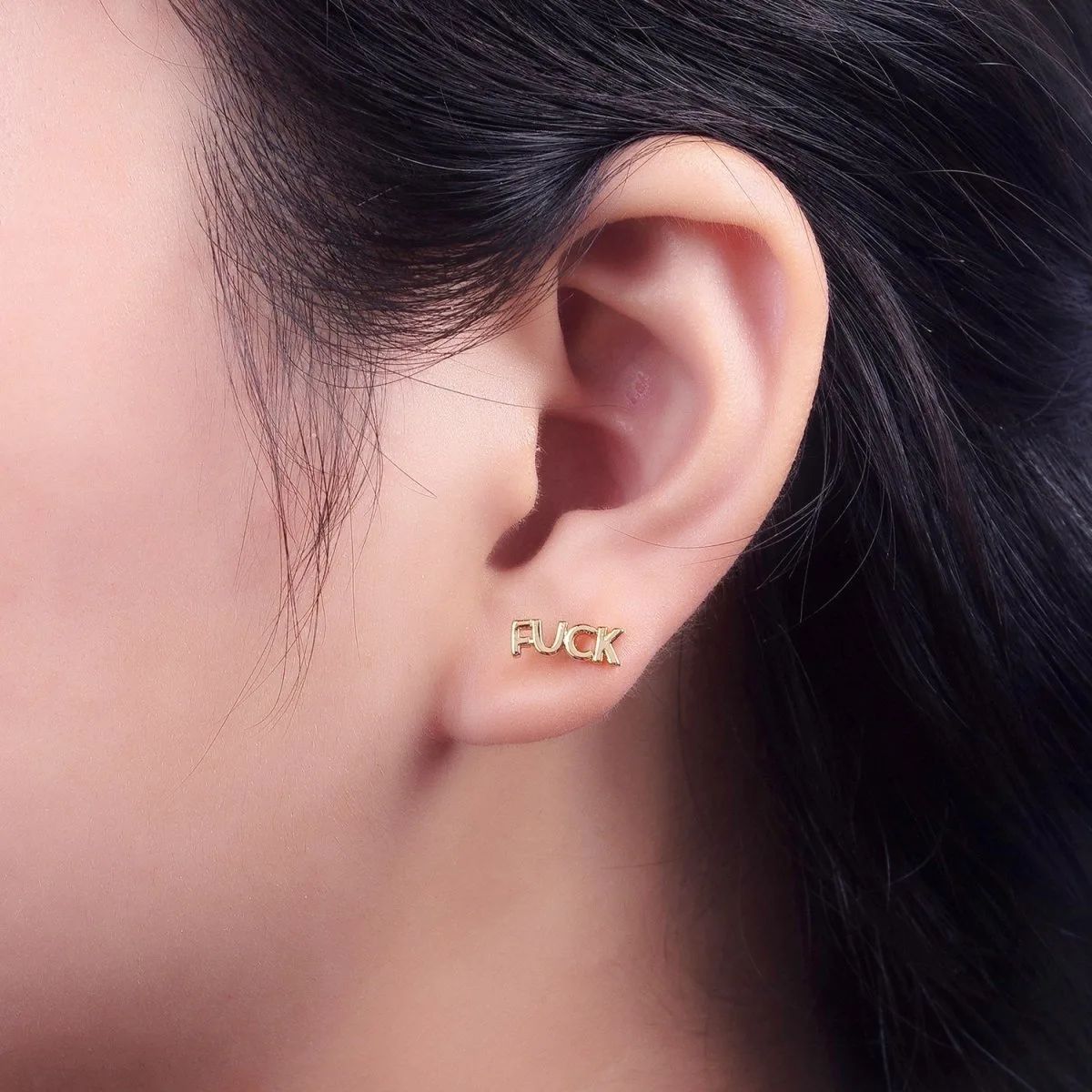 Dainty 16K Gold Filled "F*ck" Script Micro Studs