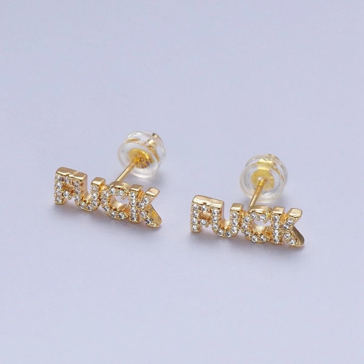Dainty 16K Gold Filled "F*ck" Script Micro Studs