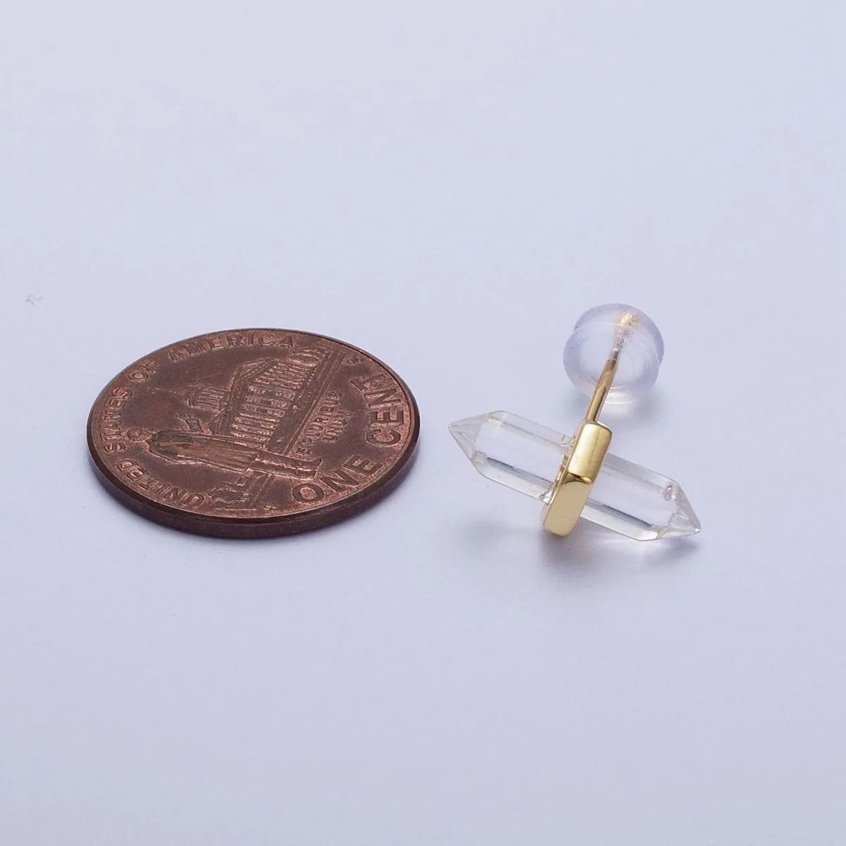 Clear Quartz Pointed Wand Gold Minimalist Stud