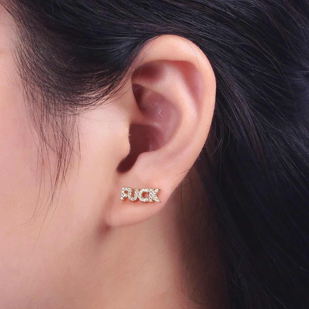 Dainty 16K Gold Filled "F*ck" Script Micro Studs