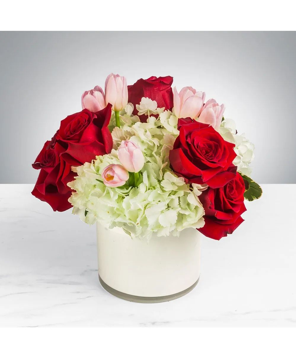 Romantic Blush Garden Modern Cylinder Vase Arrangement – Compact Garden Style Design