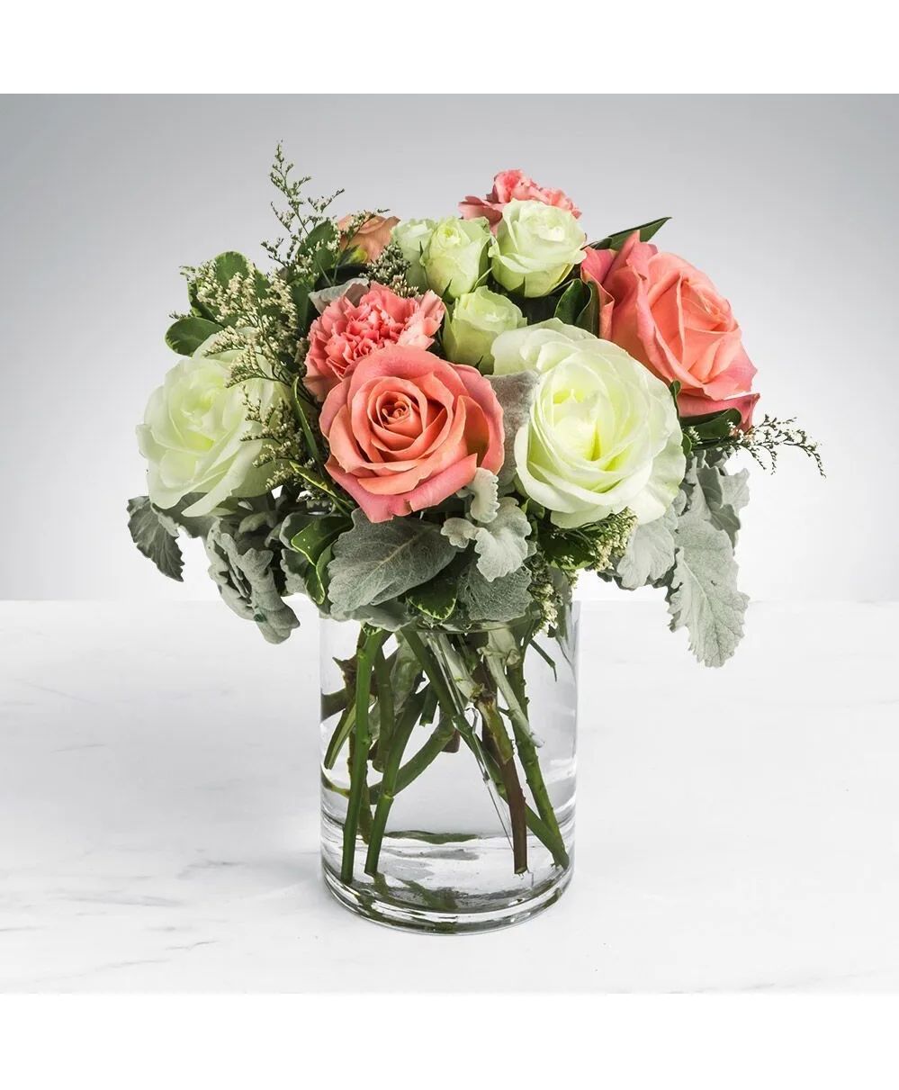 Blushing Ivory Garden Glass Cylinder Vase Arrangement – Classic Garden Style Design