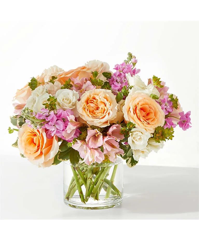 Peach Blossom Whisper Romantic Garden Vase Arrangement