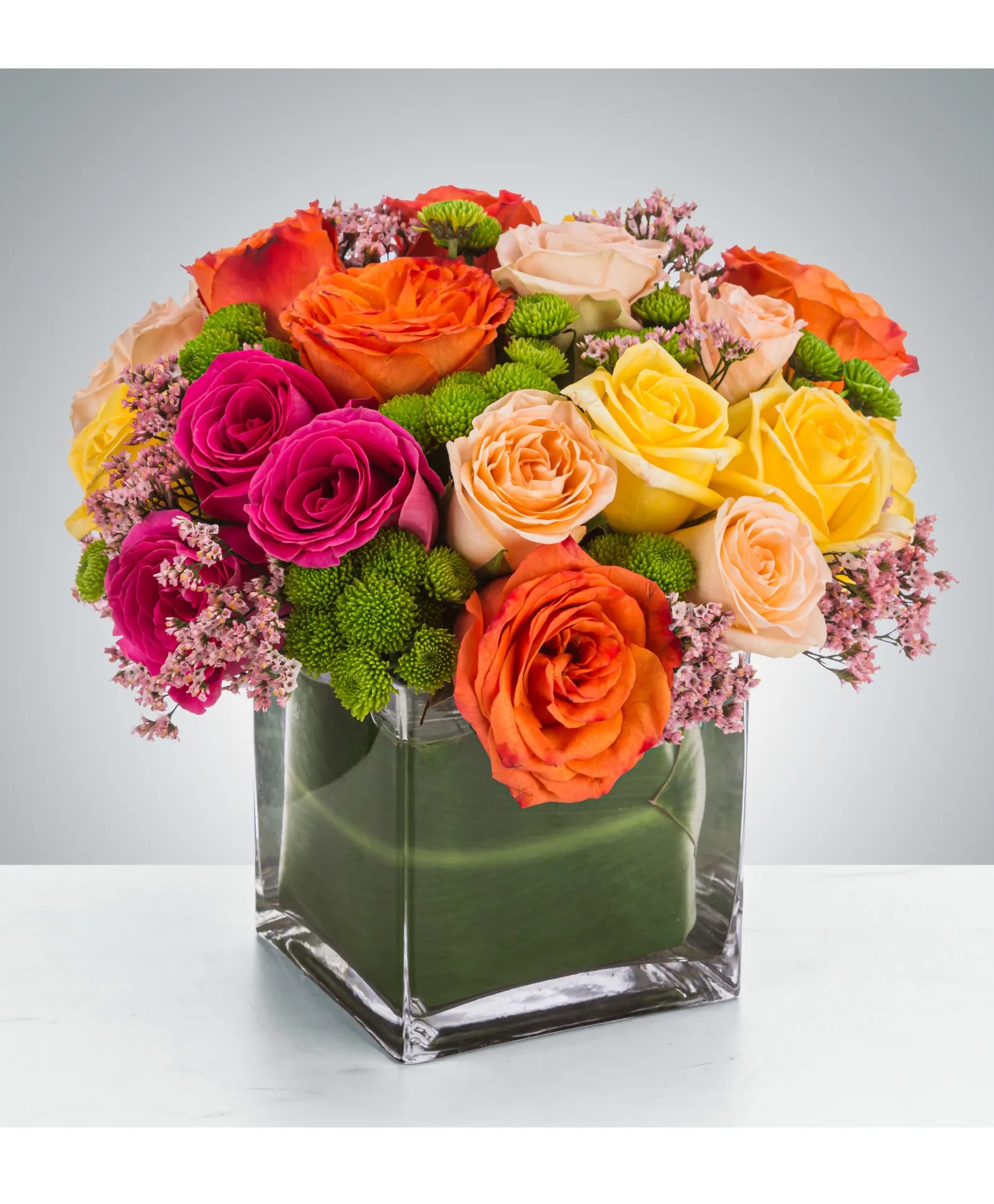 Vibrant Garden Jewel Modern Cube Vase Arrangement – Compact All-Around Designer Style Vibrant Garden Jewel Modern Cube Vase Arrangement – Compact All-Around Designer Style