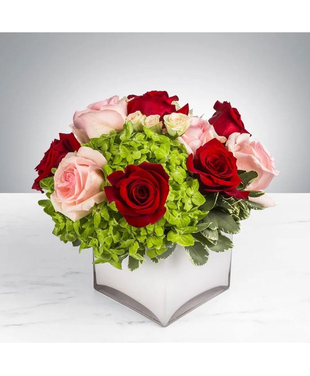 Crimson Blush Garden Modern Designer Vase Arrangement – Compact Garden Style Design