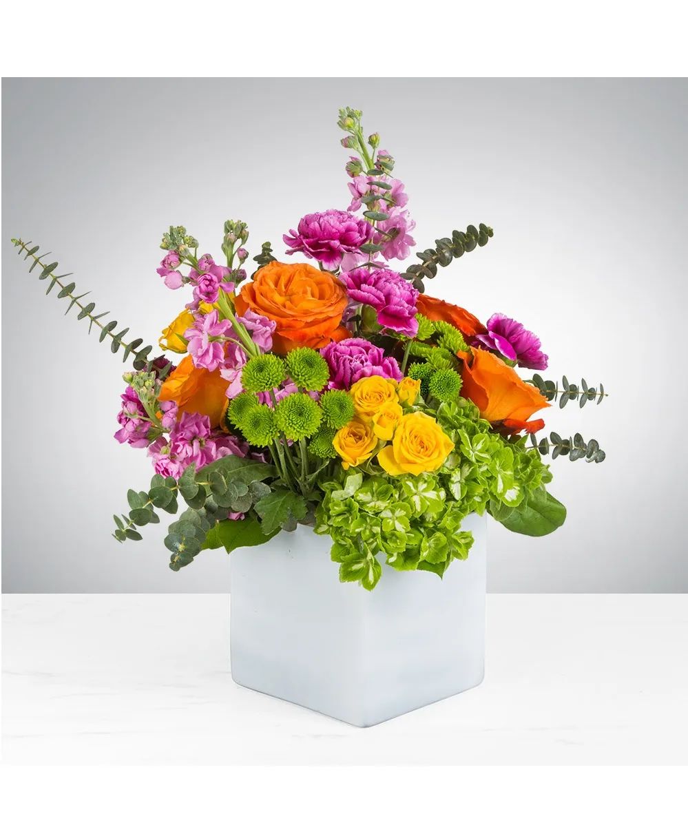 Vivid Garden Symphony Modern Garden-Style Floral Arrangement in Contemporary Ceramic Vase