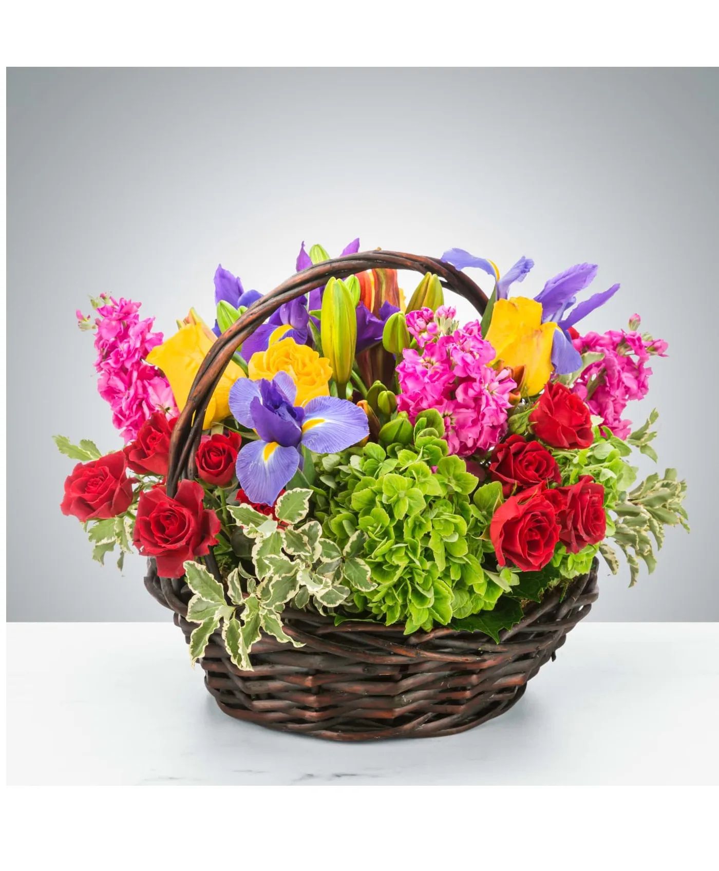 Garden Symphony Basket Handled Woven Basket Arrangement – Lush Garden Style Design