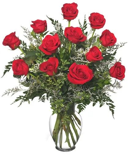 Classic Dozen Red Hearts Roses Arrangement