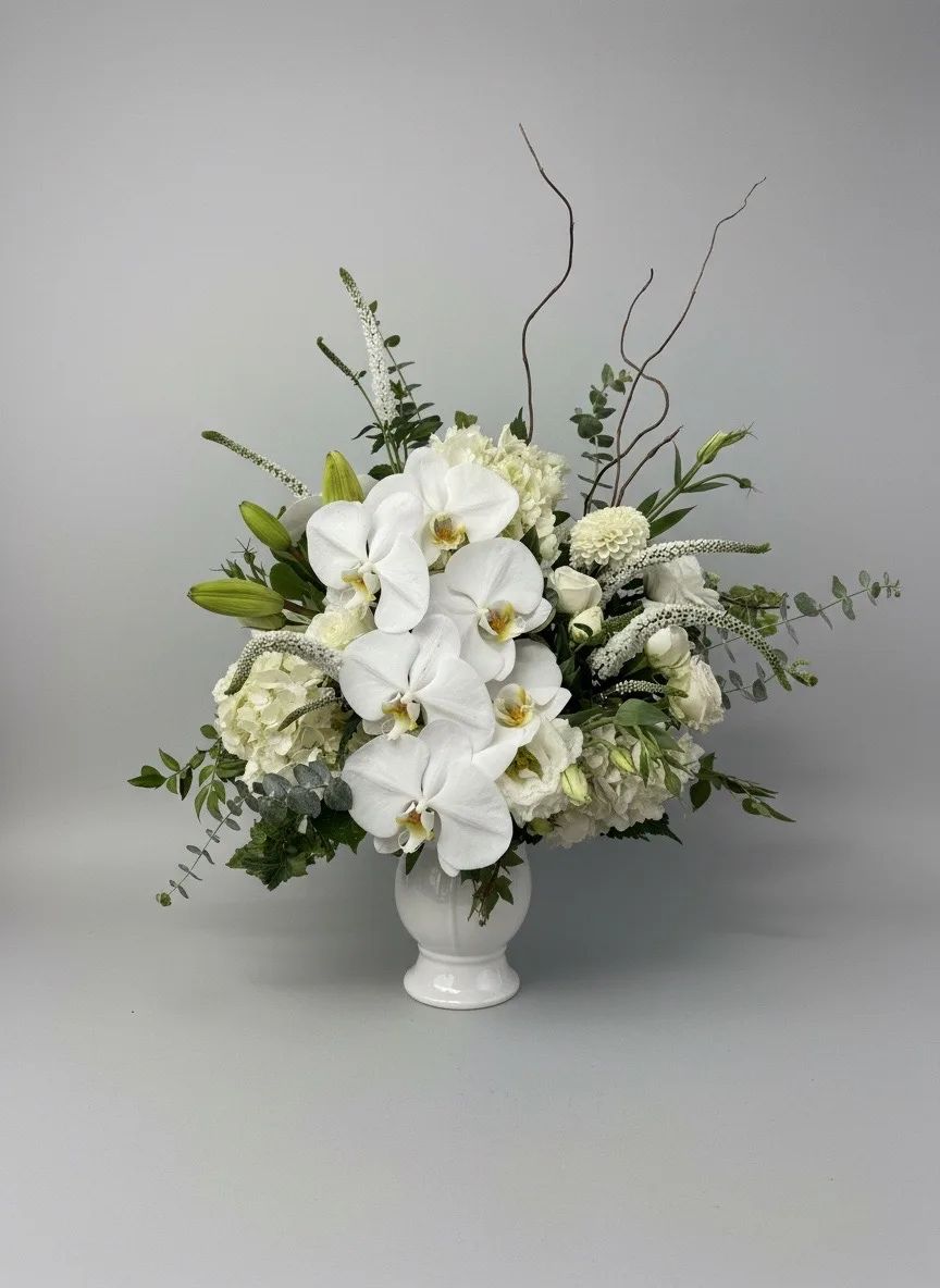 All White Sympathy Flower Arrangement
