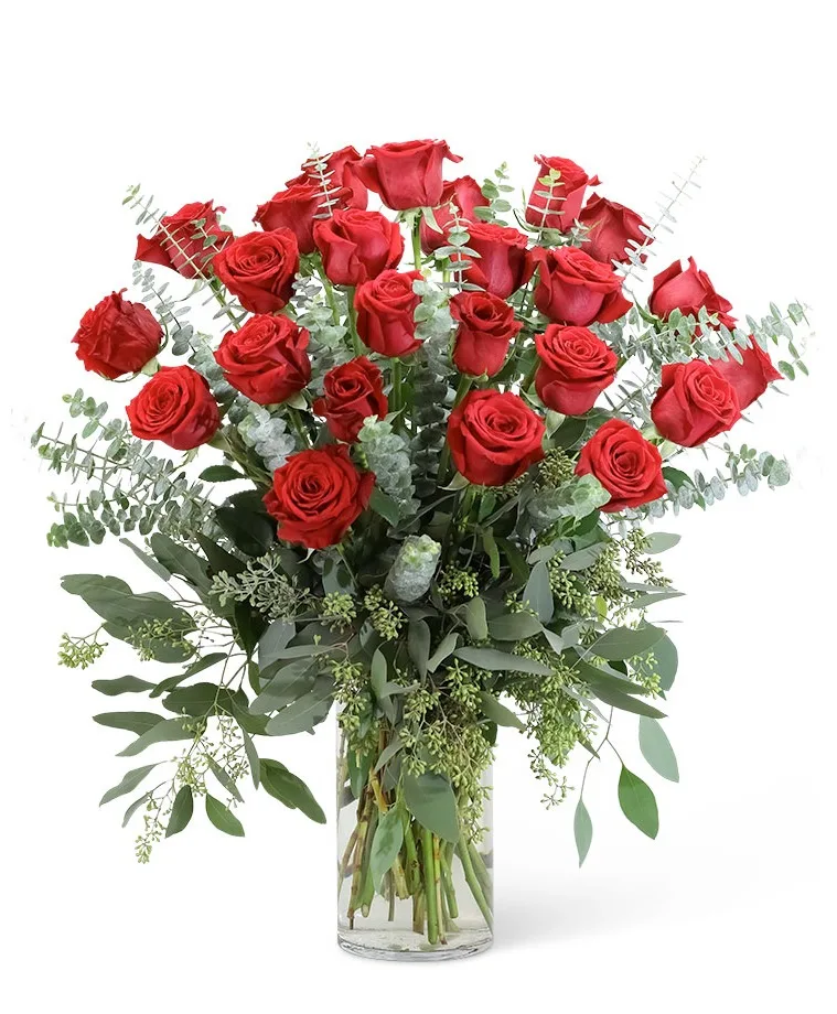 Red Roses with Eucalyptus Foliage (24) Flower Arrangement Red Roses with Eucalyptus Foliage (24) Flower Arrangement