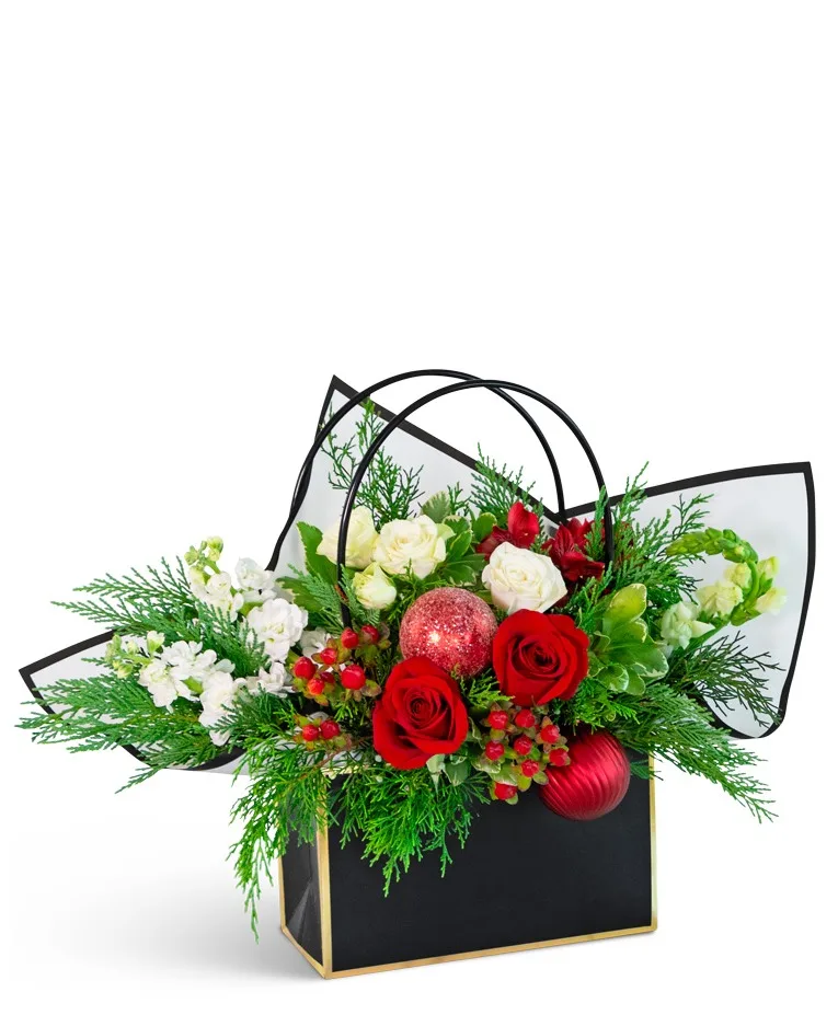 Jingle Bell Blooms Tote Flower Arrangement Jingle Bell Blooms Tote Flower Arrangement