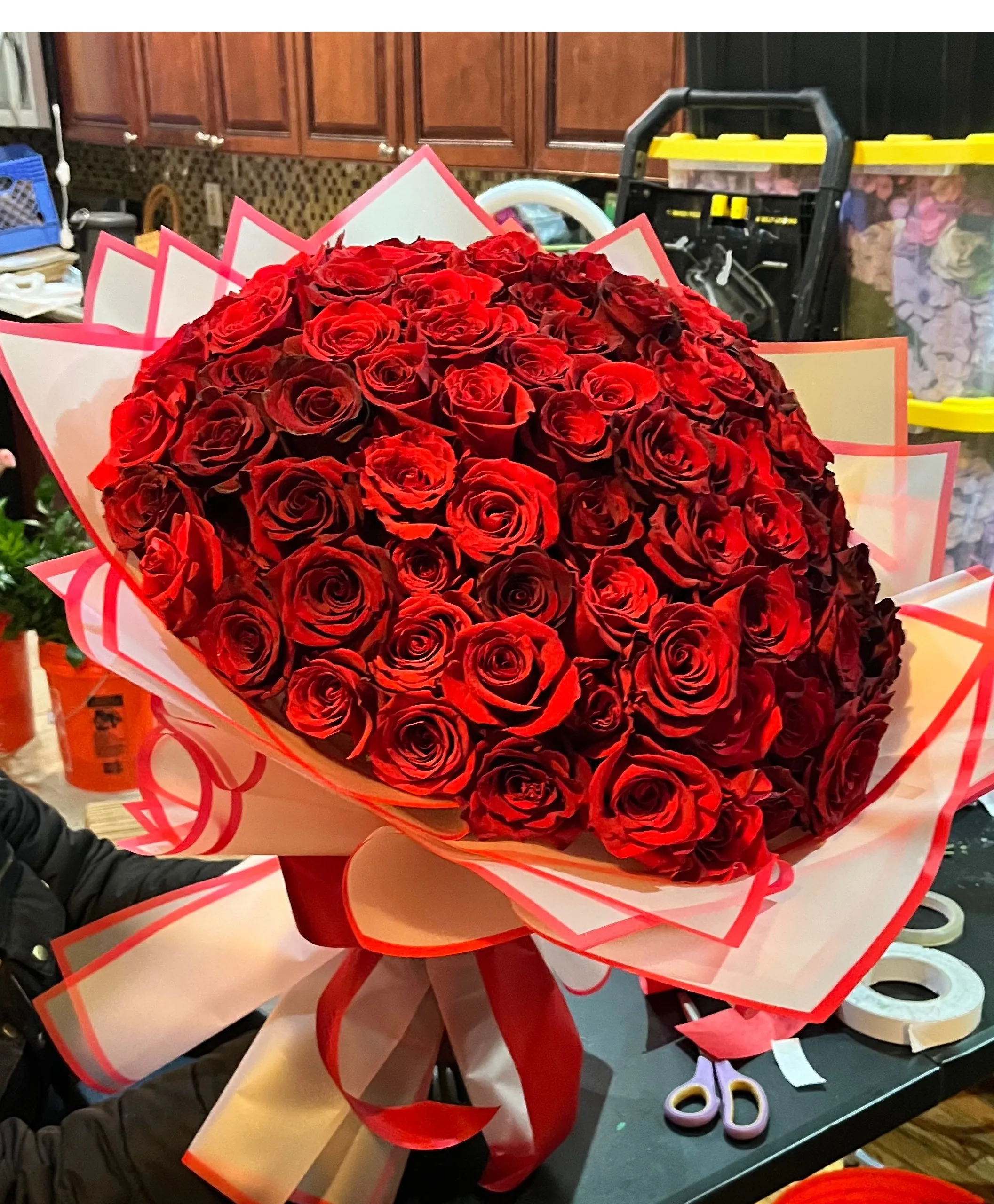 Red Crimson Luxe – 75-Rose Grand Hand-Tied Bouquet Red Crimson Luxe – 75-Rose Grand Hand-Tied Bouquet