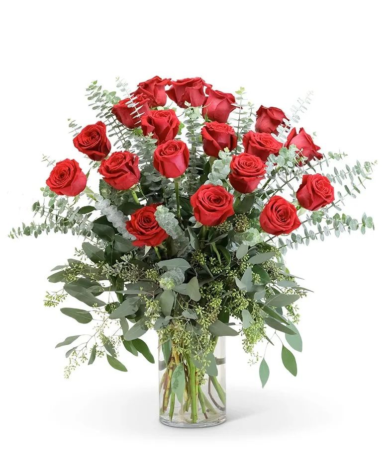 Red Roses with Eucalyptus Foliage (18) Flower Arrangement