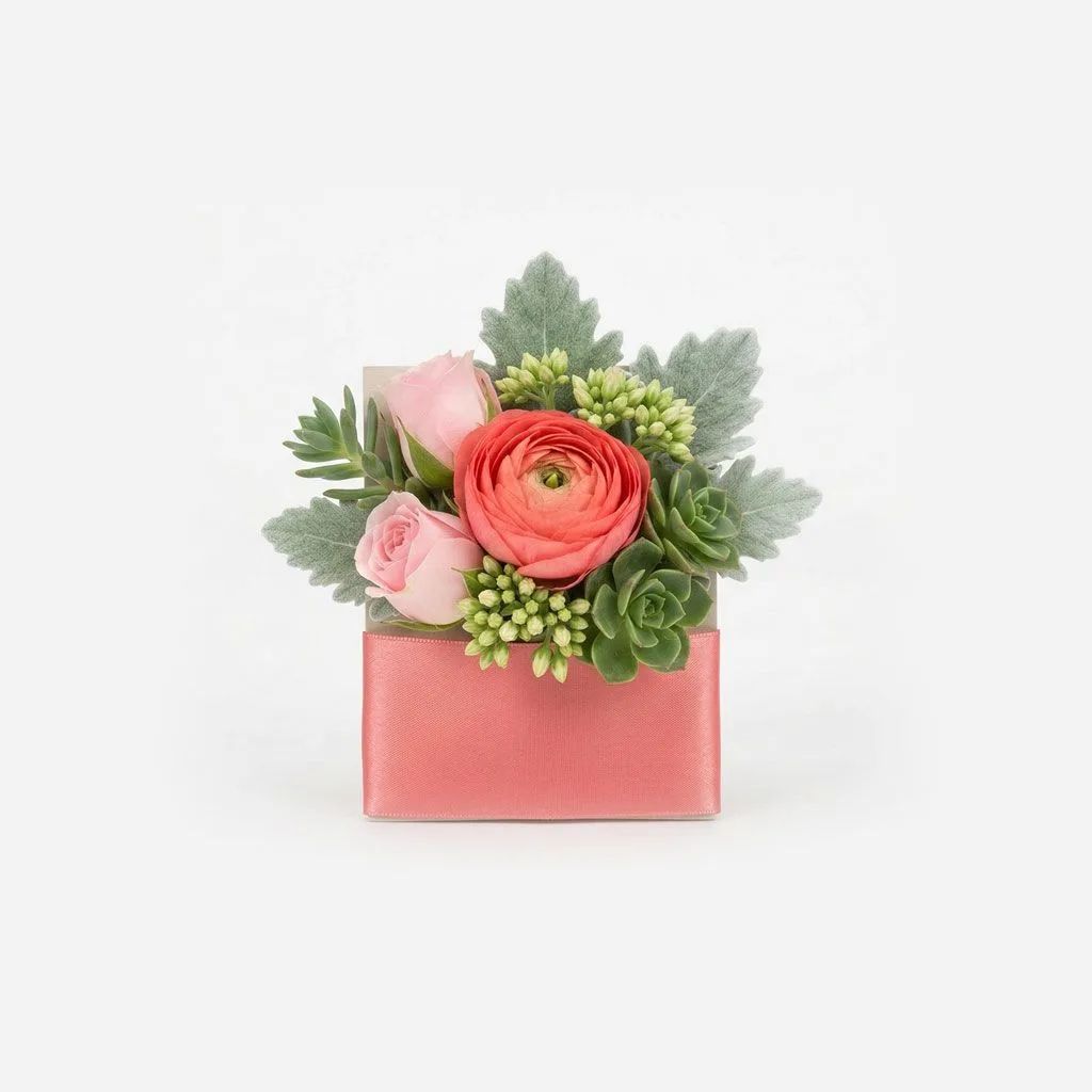 Peach Blossom Elegance Pocket Square Boutonniere