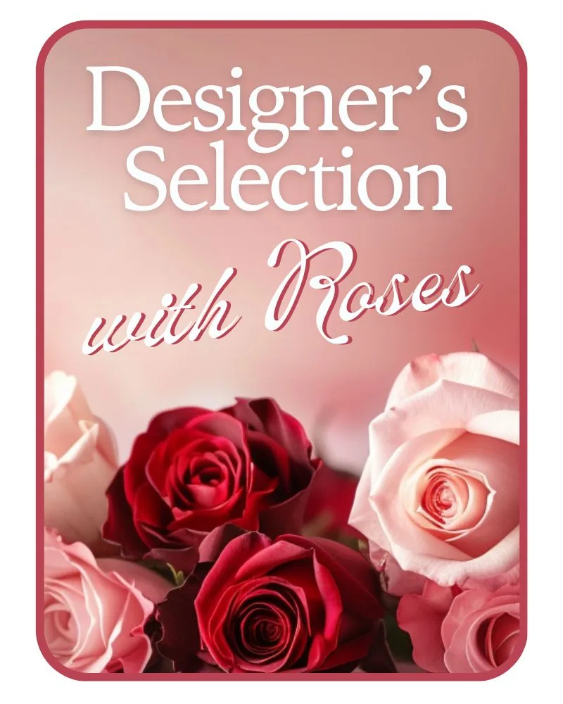 Designer's Choice with Roses in Glass Vase Flower Arrangement Designer's Choice with Roses in Glass Vase Flower Arrangement