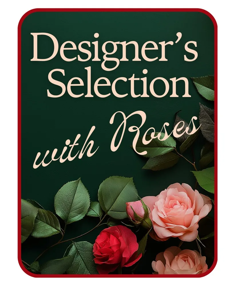 Designer's Choice with Roses in Glass Vase Flower Arrangement Designer's Choice with Roses in Glass Vase Flower Arrangement
