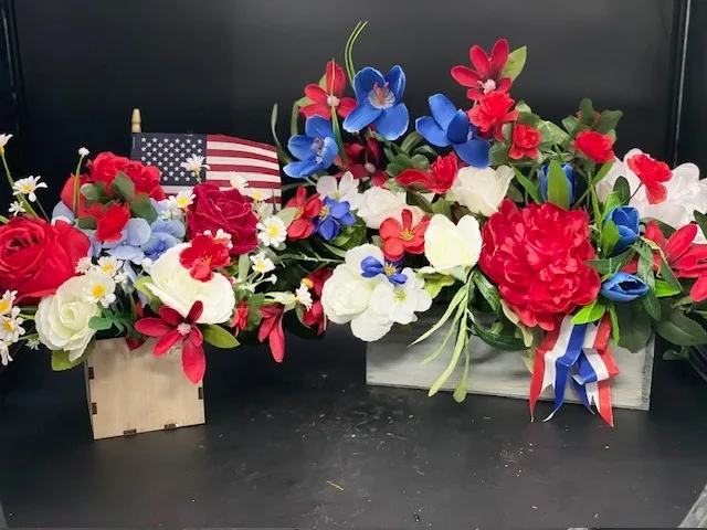 Patriotic Wood box Silk Floral Designers Choice Patriotic Wood box Silk Floral Designers Choice