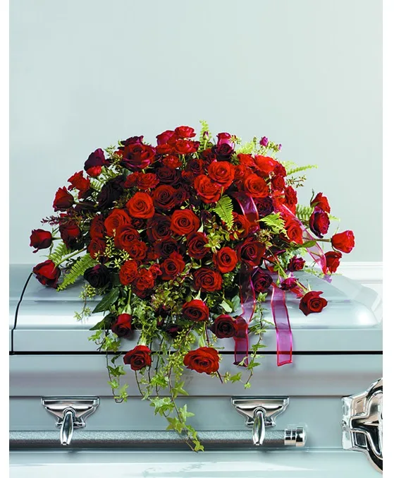 Crimson Devotion Casket Spray Crimson Devotion Casket Spray
