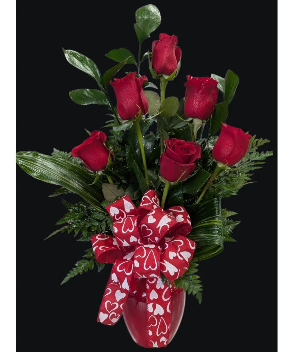 Half Dozen Roses w lush greens